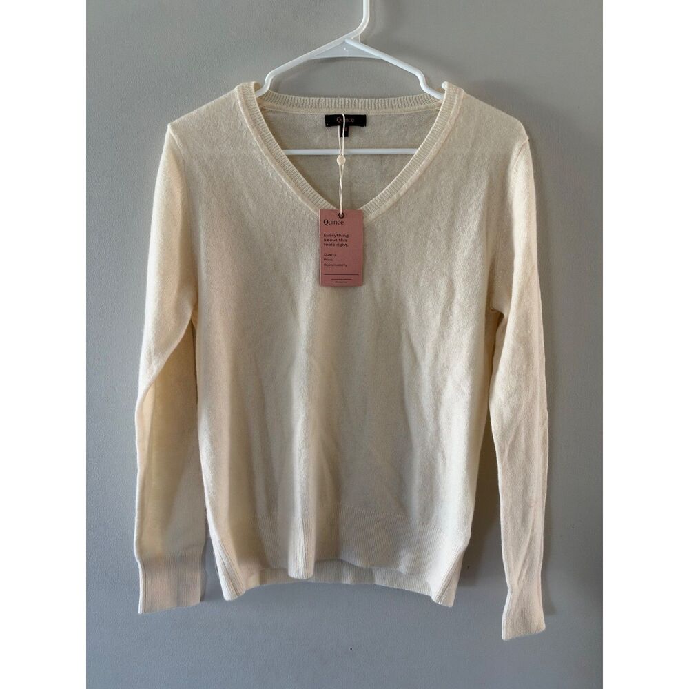 NEW Quince Mongolian Cashmere V-Neck Sweater Ivory Women's Size XS